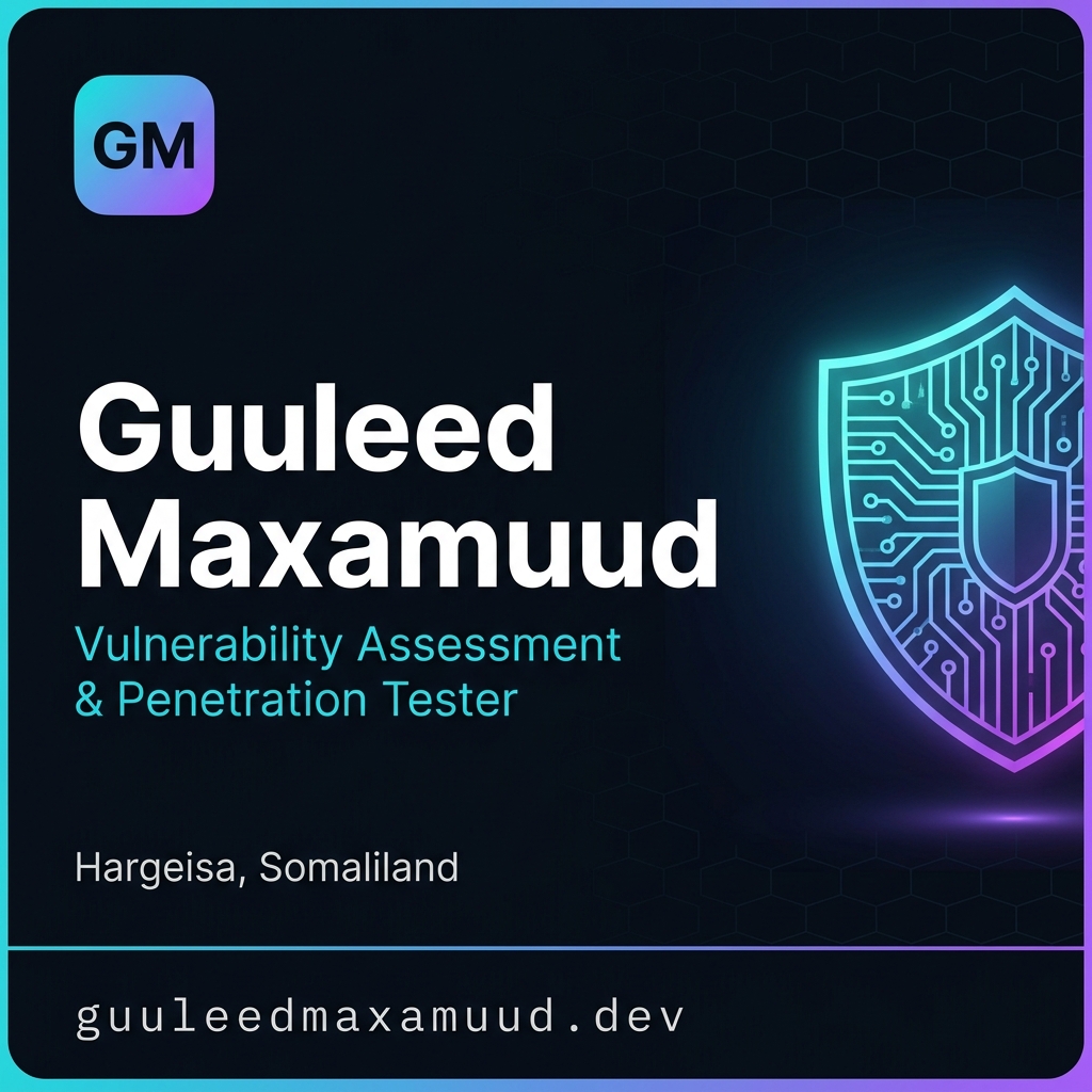 Custom social-preview illustration for Guuleed Maxmuud Aw Abdi’s portfolio platform, not a browser screenshot.