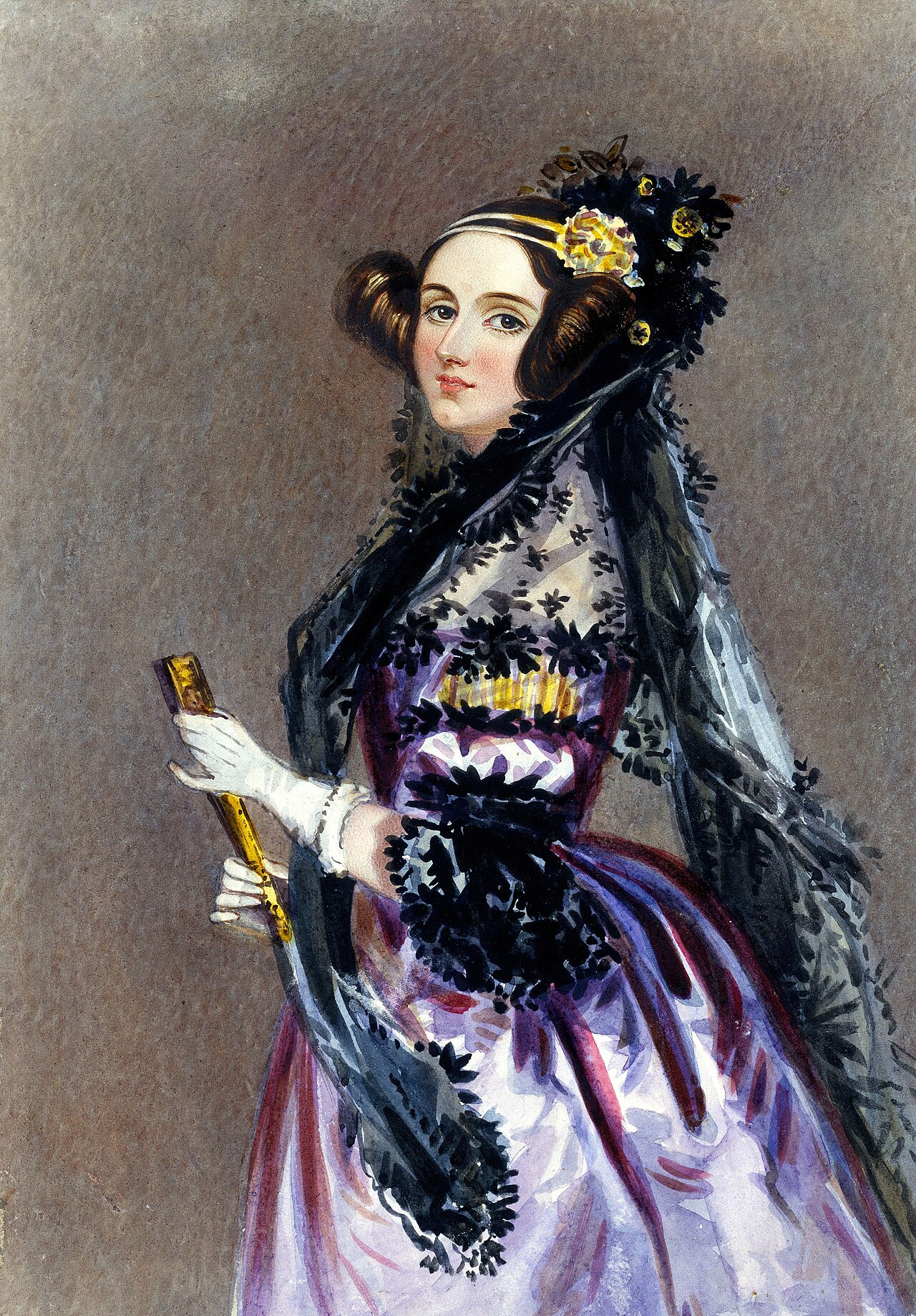 Watercolour portrait of Ada Lovelace by Alfred Edward Chalon, painted around 1840.