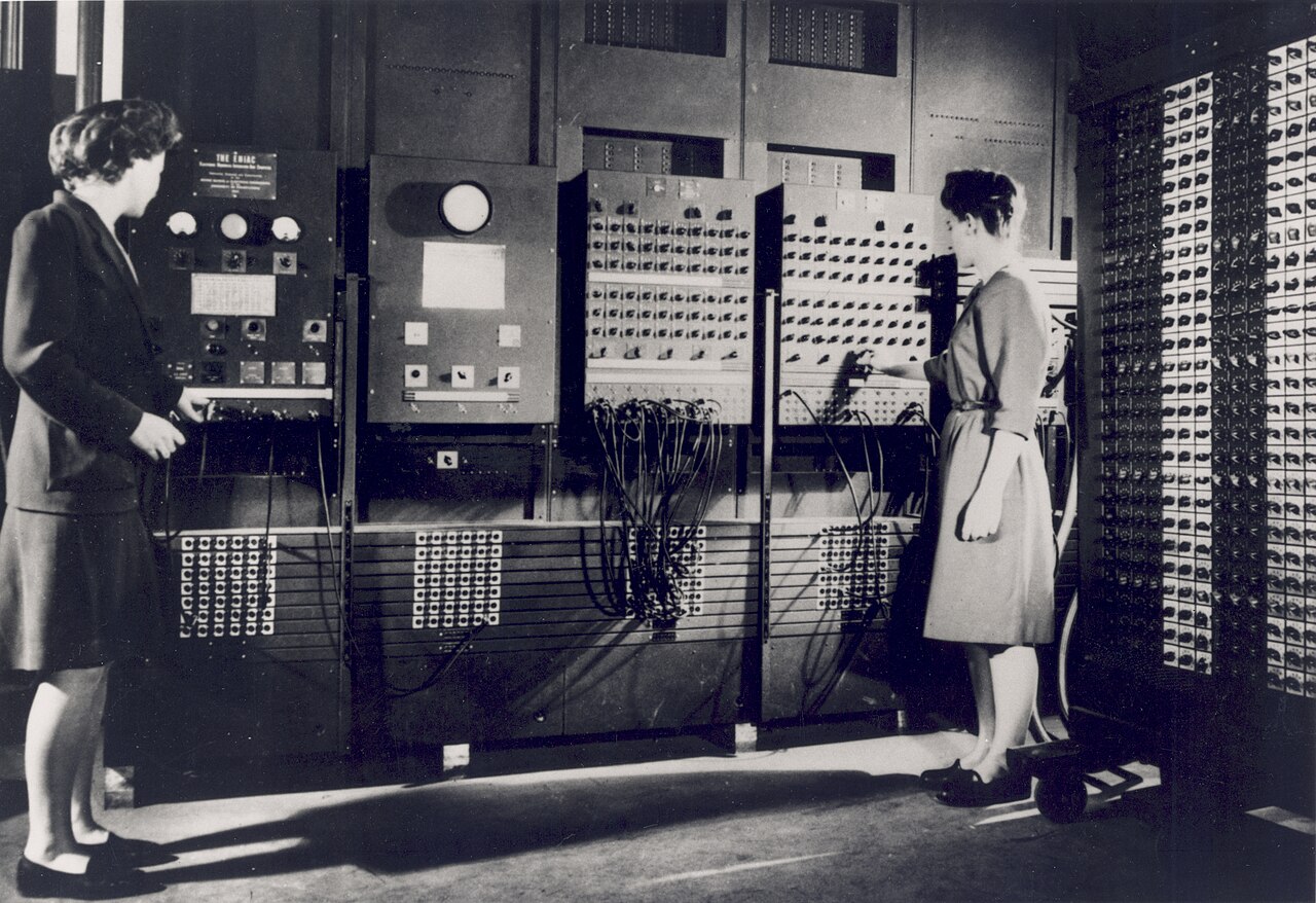 Jean Jennings Bartik and Frances Bilas Spence prepare ENIAC for its 1946 demonstration. U.S. Army photo.